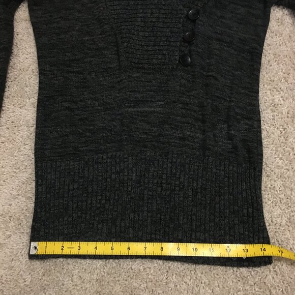 Preppy Grey Marled Knit Buttoned Cowl Neck Sweater - Picture 14 of 16